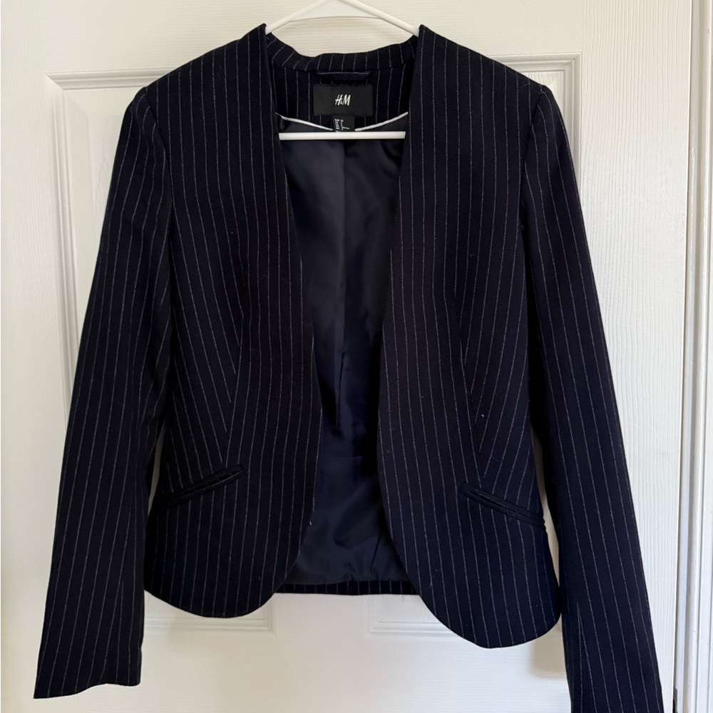 H&M Women's Navy Pinstripe Blazer